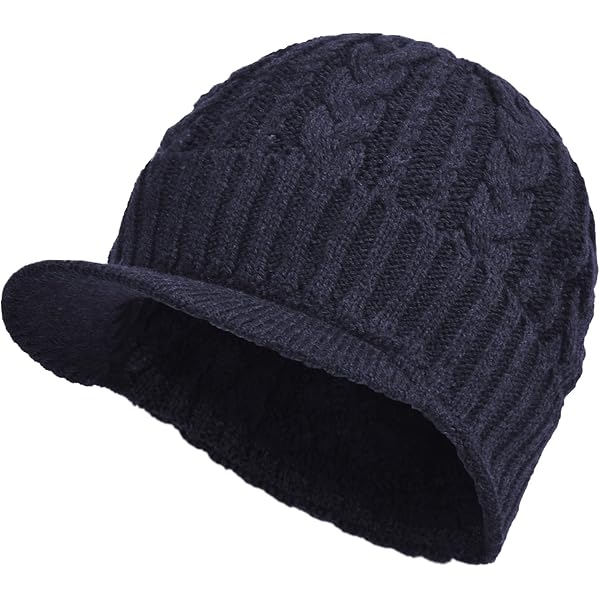 Janey&Rubbins Men's Stylish Knit Visor Brim Beanie Hats Fleece